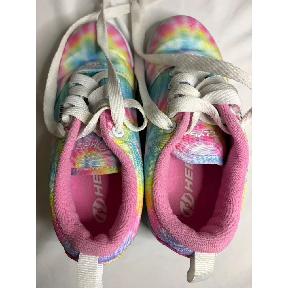 Heelys Kids Tie Dye Roller Shoes Pink Blue Yellow Lace Up Sneakers Youth 1